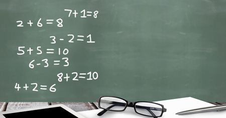 Digital composite of Math Education sums on blackboard for school