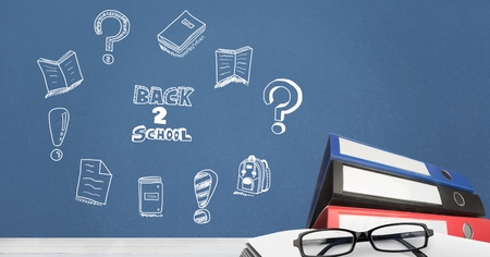 Digital composite of Back to school Education drawing on blackboard for school with folders