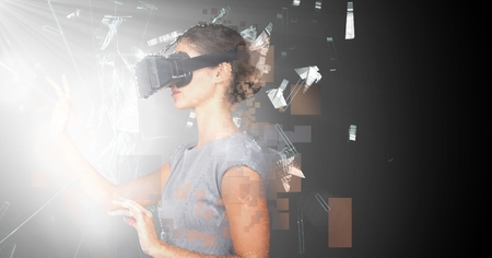 Digital composite of Deconstructing smashing pixel virtual reality woman