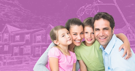 Digital composite of Family in front of house drawing sketchの写真素材