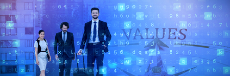 Confident business people walking against white background against values against compassの写真素材