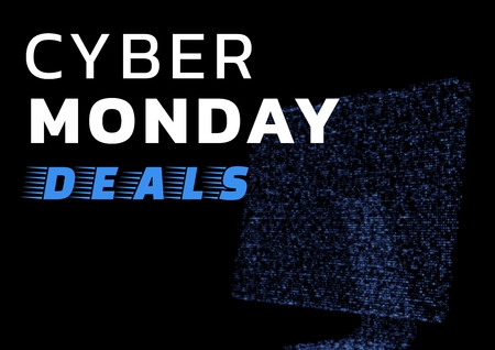 Digital composite of Cyber Monday Sale with blue monitorの写真素材