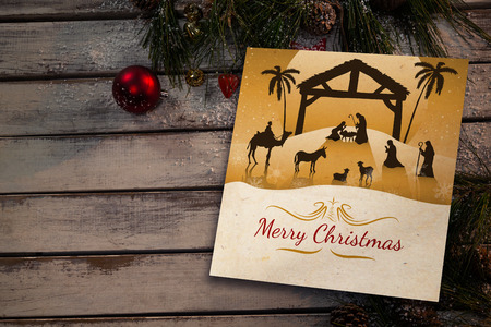 Composite image of border against copy space with pine branchesの写真素材