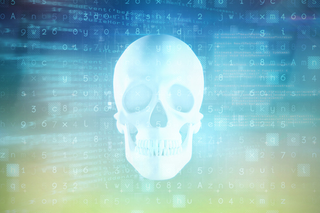 Virus background against blue human skullの写真素材