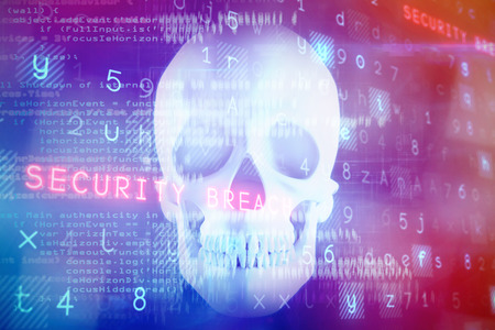 Virus background against blue human skullの写真素材