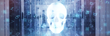 Virus background against blue human skullの写真素材