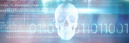 Code against blue human skullの写真素材