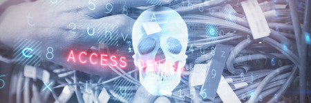 Virus background against blue human skull