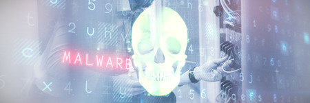 Virus background against green human skullの写真素材