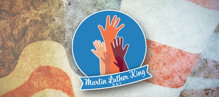 Martin Luther king day with hands against american flag with stripes and starsの写真素材