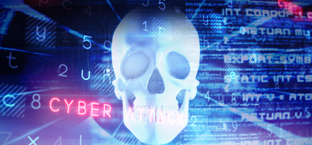 Virus background against blue human skullの写真素材