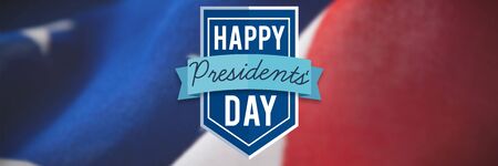 Happy presidents day against close-up of wrinkled national flagの写真素材