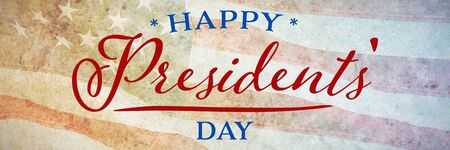 Happy presidents day. Vector typography against close-up of an american flagの写真素材