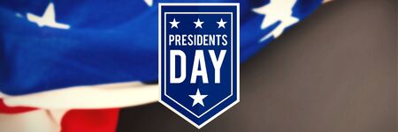 presidents day icon against american flag on empty slateの写真素材