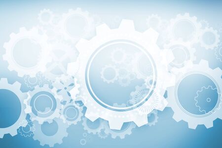 White wheels and cogs on blue backgroundの写真素材