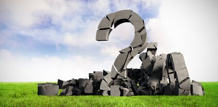 3d composite image of several damaged signs  against blue sky over green fieldの写真素材