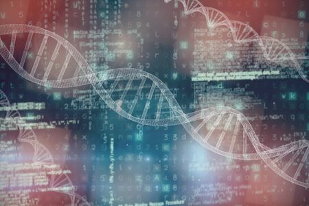 3d image of DNA  against image of dataの写真素材