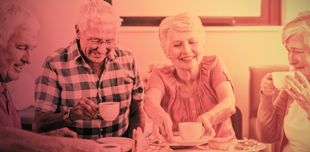 Seniors having lunch together in a retirement homeの写真素材