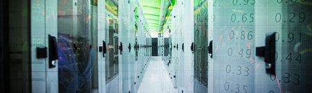 Stocks and shares against empty server room