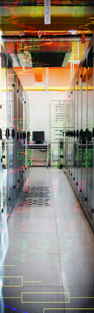Stocks and shares against empty server room