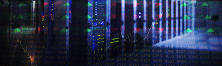 Stocks and shares against empty server room