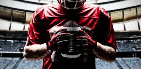 American Football Player against rugby goal post in a stadium Front view of rugby goal post in a empty stadiumの写真素材