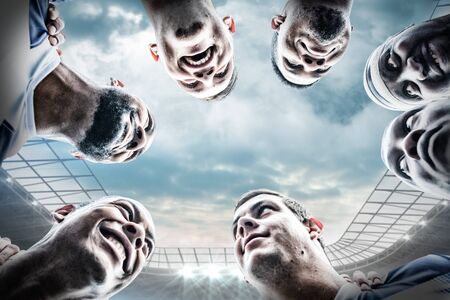 Rugby Team against soccer stadiumの写真素材