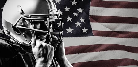 American Football Player against united states of america flagの写真素材