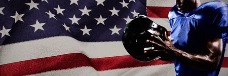 Strong Rugby Player against united states of america flagの写真素材