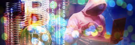 Hacker using credit card for cyber crime against composite image of table