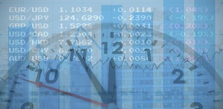 countdown to midnight on clock against blue data