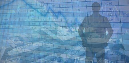 Blue Businessman Silhouette against blue data