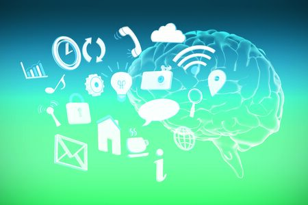 Various internet icons against abstract multicolored background
