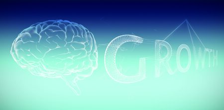 Growth text against white background against abstract blue background
