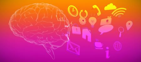 Various internet icons against abstract multicolored background