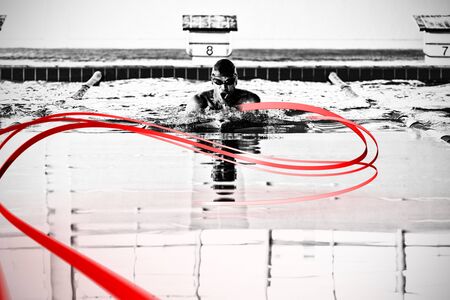 Grey line design against swimmer swimming in the pool