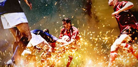 American Football Player against splashing of powderの写真素材