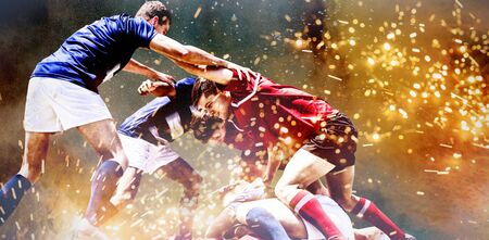 American Football Player against splashing of powderの写真素材