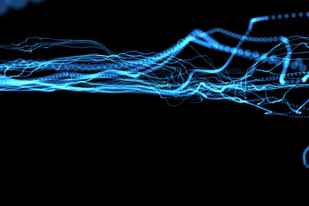 Abstract illustration of glowing blue digital wave against black background. technology background...