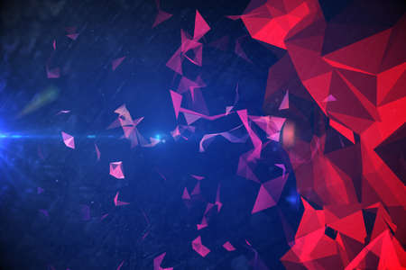 Abstract illustration of red geometric polygonal shapes against blue background. background with...