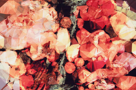 Abstract illustration of red geometrical polygonal abstract shapes against black background....