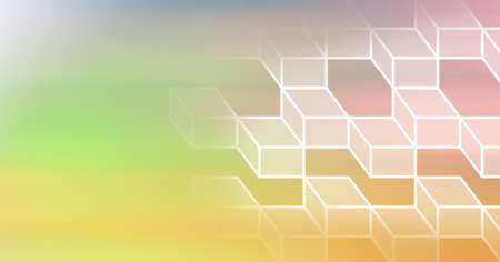 Abstract illustration of multiple 3d geometrical cube shapes against gradient yellow and pink...