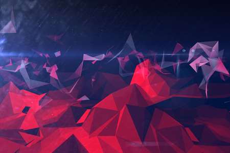 Abstract illustration of red geometric polygonal shapes against blue background. background with...