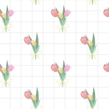 Digitally generated illustration of multiple flower bouquet over grid lines on white background. floral botanical elements illustration conceptの写真素材