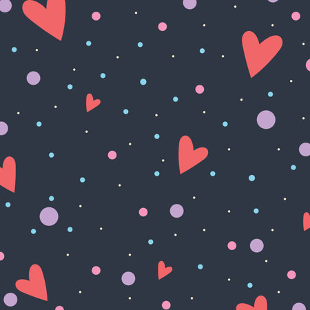 Digitally generated illustration of heart hearts and colorful dots on blue background. valentine day heart love illustration conceptの写真素材