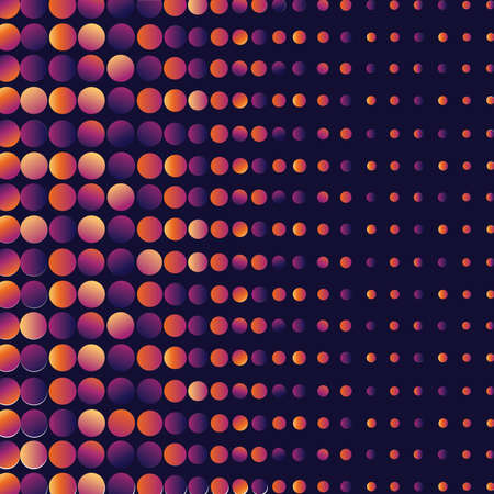 Digitally generated seamless pattern with multicolored neon dots against black background....