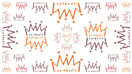 Abstract illustration of multiple yellow and red crown icons in seamless pattern against white background. illustrations with seamless pattern background conceptの写真素材