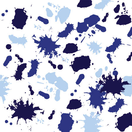 Multiple light and dark blue splats and splodges on white background. colour fun shapes concept digitally generated image.の写真素材