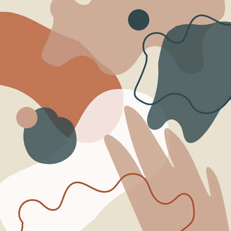 Multiple abstract brown and green shapes on white background. colour and shape concept digitally generated image.の写真素材