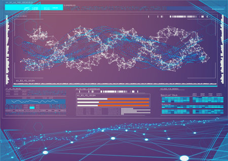 Scientific data processing with dna strand on screen on purple background. global medicine science...
